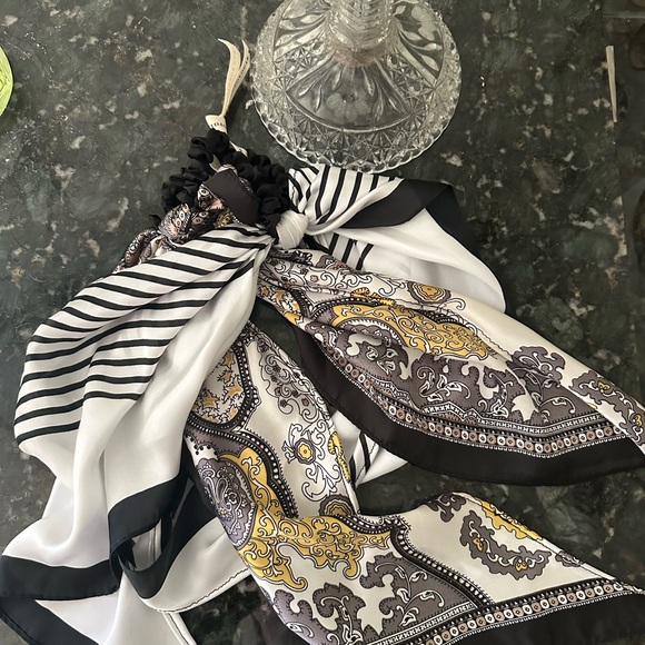 Anthropologie Black & White Paisley Stripe Scarves - Picture 2 of 3